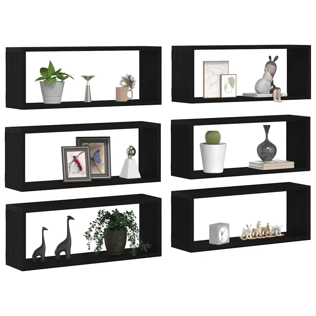 6 pz Scaffali da Parete | Mensola sospesa Rovere Nero 60 x 15 x 23 cm