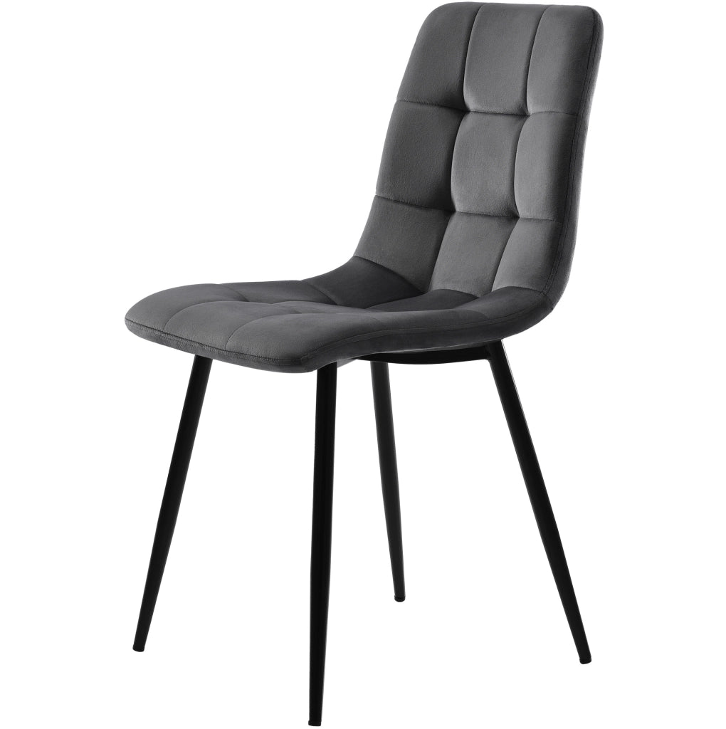 Set di 4 sedie da pranzo in velluto grigio con gambe in metallo