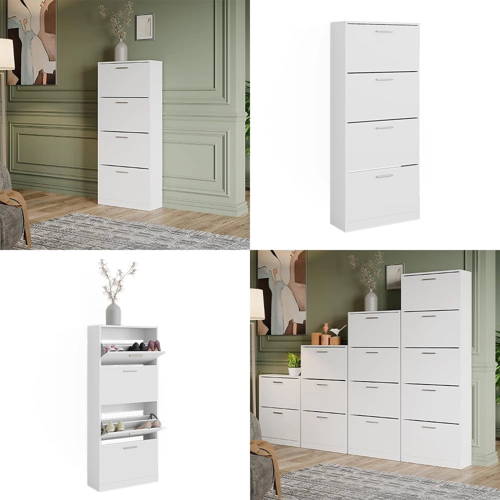 Scarpiera Gizmo, Bianco, 59 x 137 cm con 4 scomparti