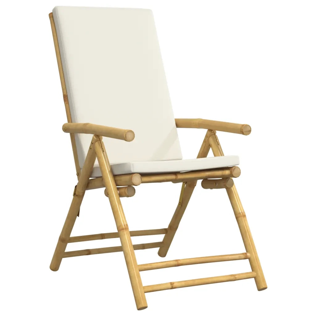 Sedie da Giardino Reclinabili 6 pz Cuscini Bianco Crema Bambù