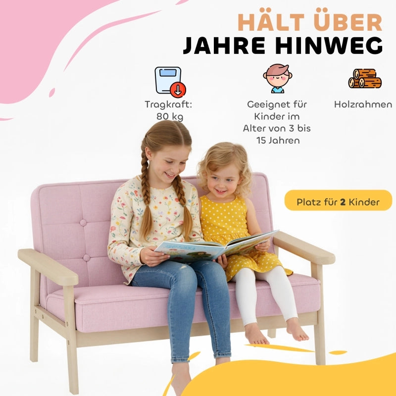 DIVANO per bambini 77x42x48 cm Rosa in legno e tessuto