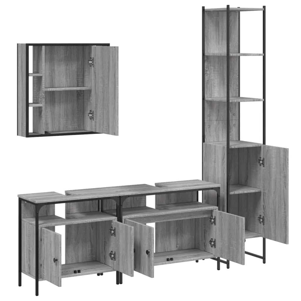 Set Mobili da Bagno 4 pz Grigio Sonoma in Legno Multistrato