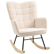 Poltrona a Dondolo Imbottita in Legno e Acciaio per Soggiorno e Camera da Letto, 71x98x101 cm, Beige