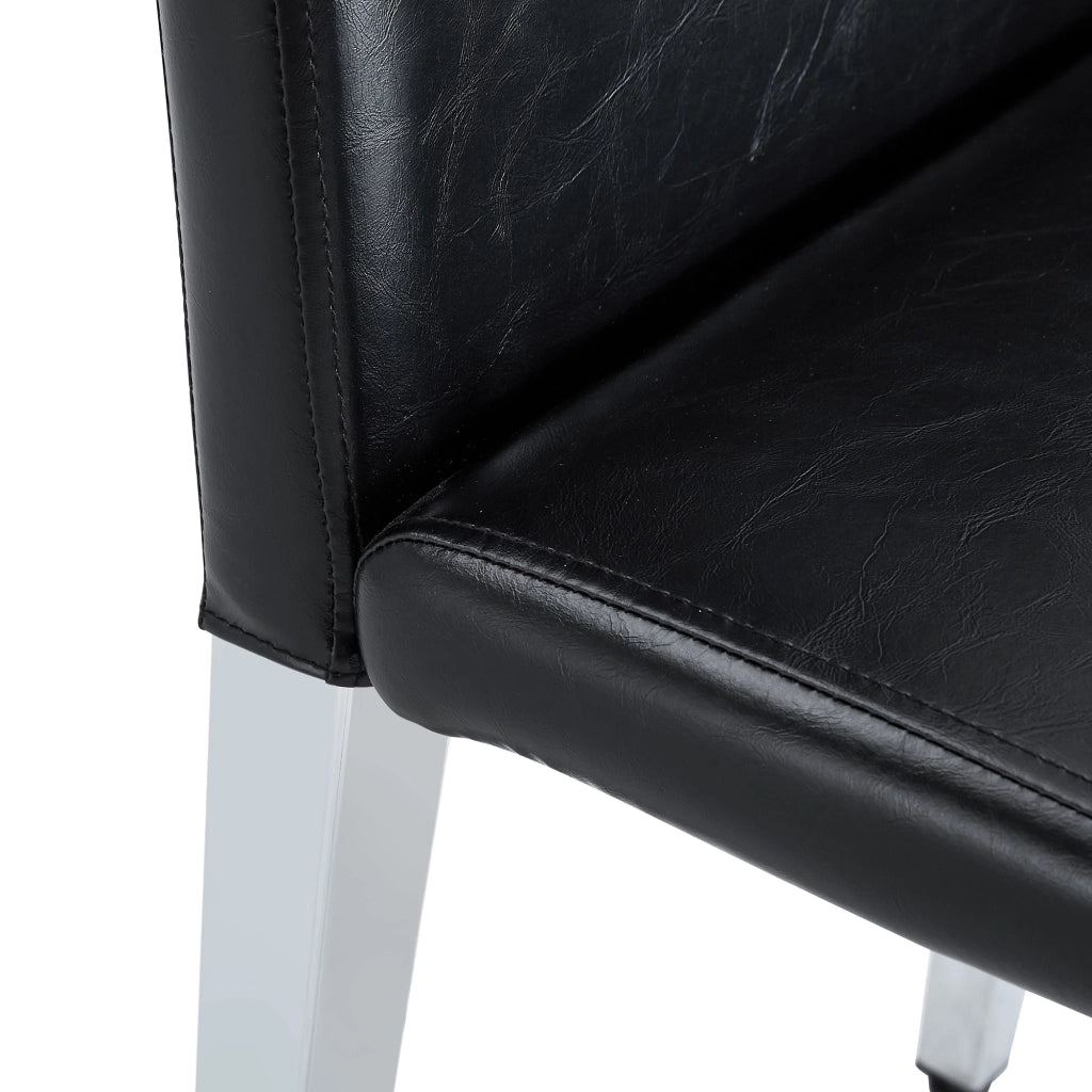 Sedia Da Pranzo Set Di 4 Schienale Ergonomico In Ecopelle E Metallo Nero Argento