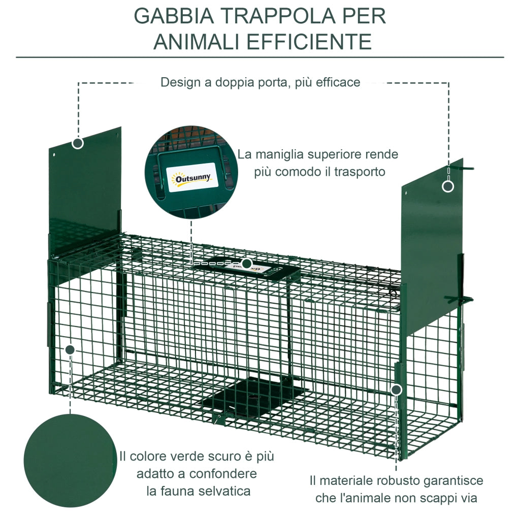 Gabbia Trappola per Animali Vivi ¨C zephmum ¨C Verde Scuro 80x25x30cm