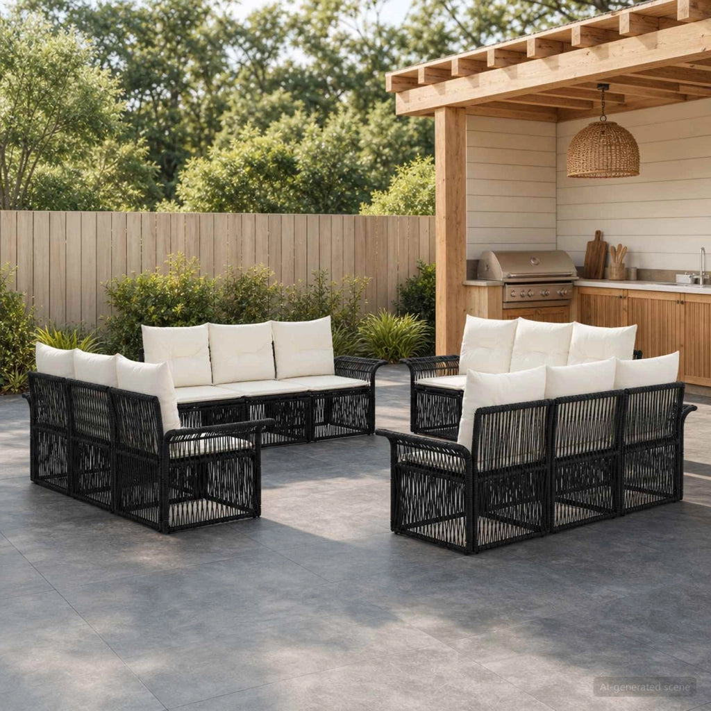 Set Divano da Giardino 12 pz Nero polyrattan 3434779