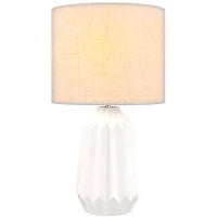 Lampada da Tavolo con Base in Ceramica e Paralume in Lino Stile Retrò 40W Bianco e Beige