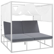Letto a baldacchino da giardino con struttura in alluminio bianco e grigio con cuscini in poliestere a baldacchino Letto da esterno