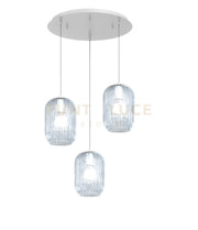 SOSPENSIONE BIANCO 3 LUCI TONDA VETRI BLU 1181BI-S3 T-BL