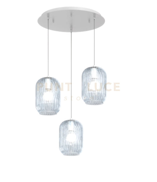 SOSPENSIONE BIANCO 3 LUCI TONDA VETRI BLU 1181BI-S3 T-BL