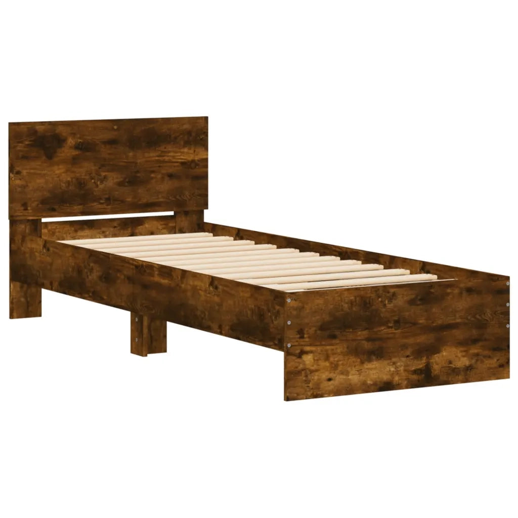 Letto singolo | Letto per adulti | Giroletto con Testiera e LED Rovere Fumo 75x190 cm