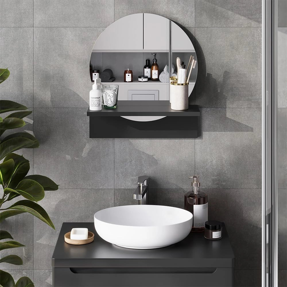 Specchio bagno Elyra, Nero, 40 x 47.5 cm con ripiano, adatto per il montaggio a parete in bagno e in ambienti abitativi
