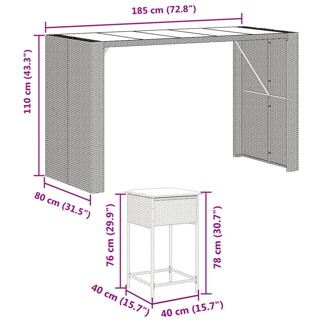 vidaXL Set Bar da Giardino 9 pz con Cuscini in Polyrattan Grigio