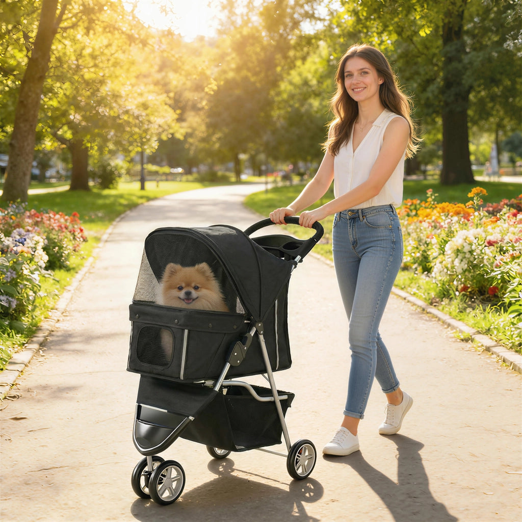 Carrello per Cani Pieghevole con Cestino e Cuscino ¨C zephmum ¨C Nero