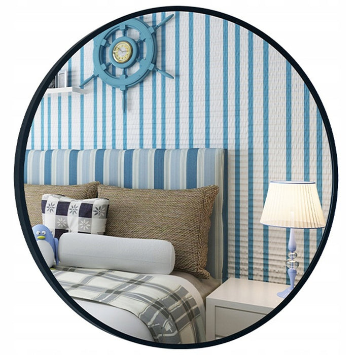 Specchio da bagno 50x50x2 cm, finitura nera, compatto e versatile.