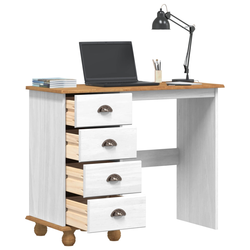 Scrivania 'ASKIM'con cassetti Bianca 95x40x75 cm in legno massello di pino