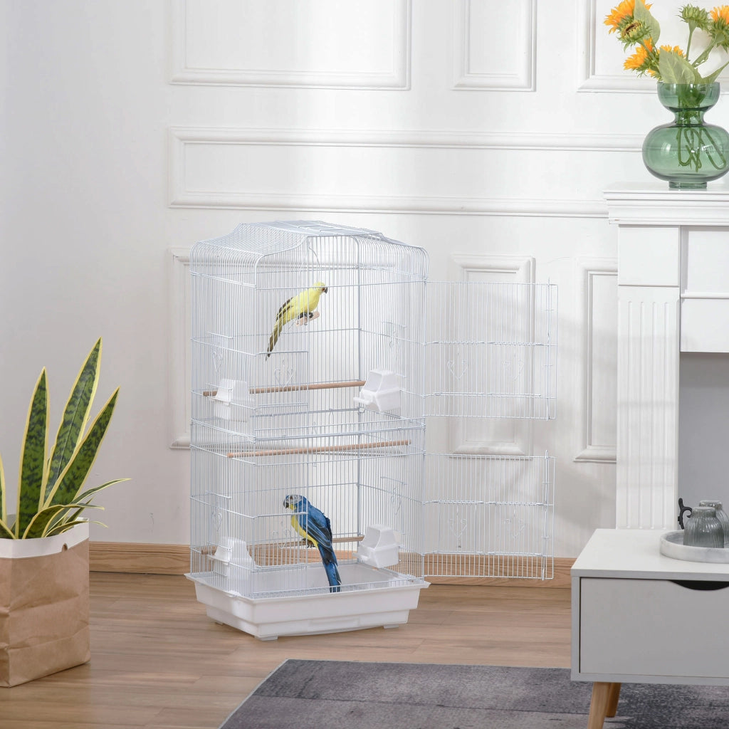Gabbia per uccelli voliera con mangiatoie posatoi ¨C zephmum ¨C 46.5x35.5x92 cm bianco