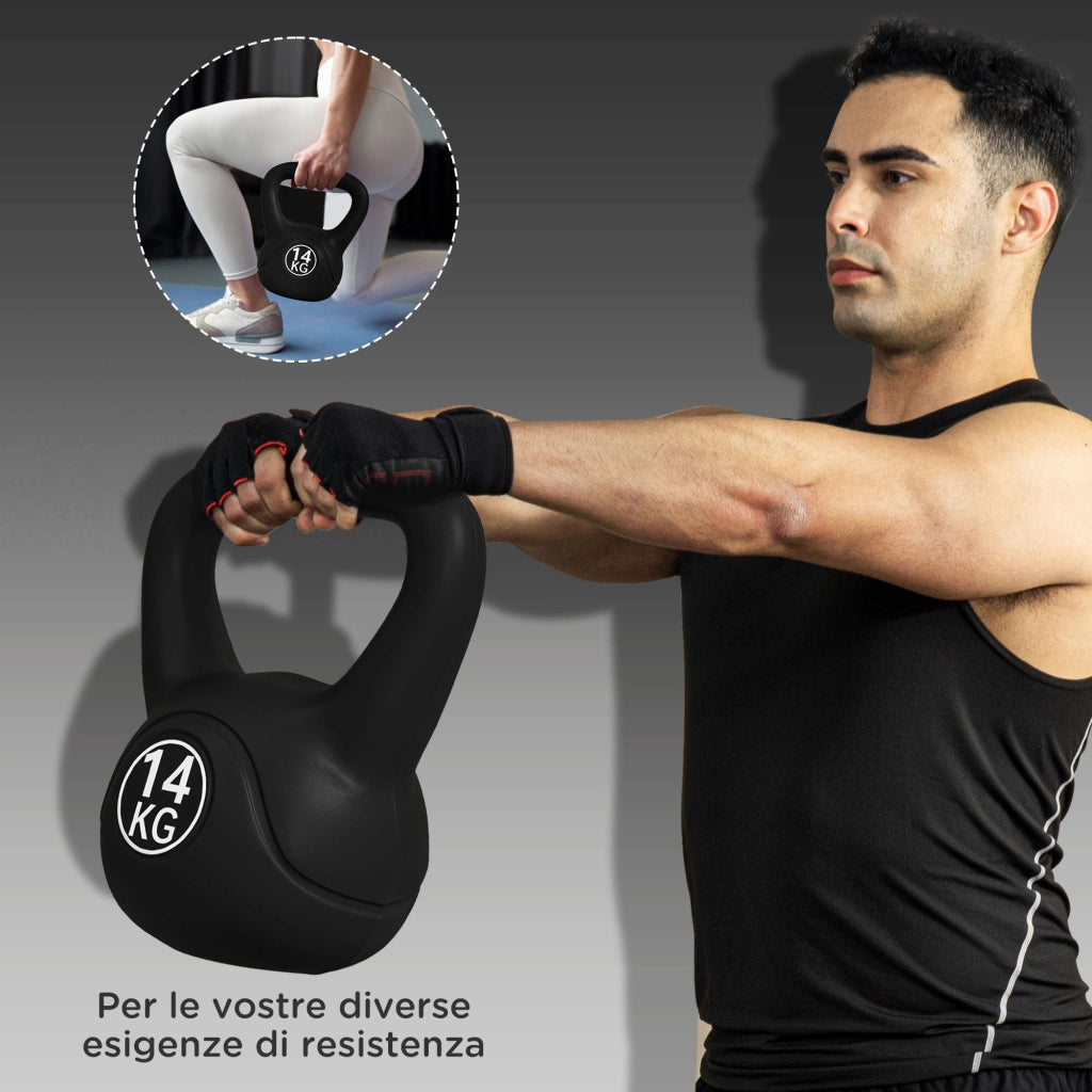 Kettlebell 4kg in Plastica e Sabbia con Base Piatta, Manubrio Ergonomico per Allenamento a Casa, 18x12x20 cm, Nero