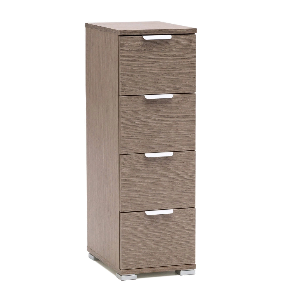 CASSETTIERA BASIC CON 4 CASSETTI IN LEGNO ROVERE GRIGIO 27 X 38 X H 85 CM