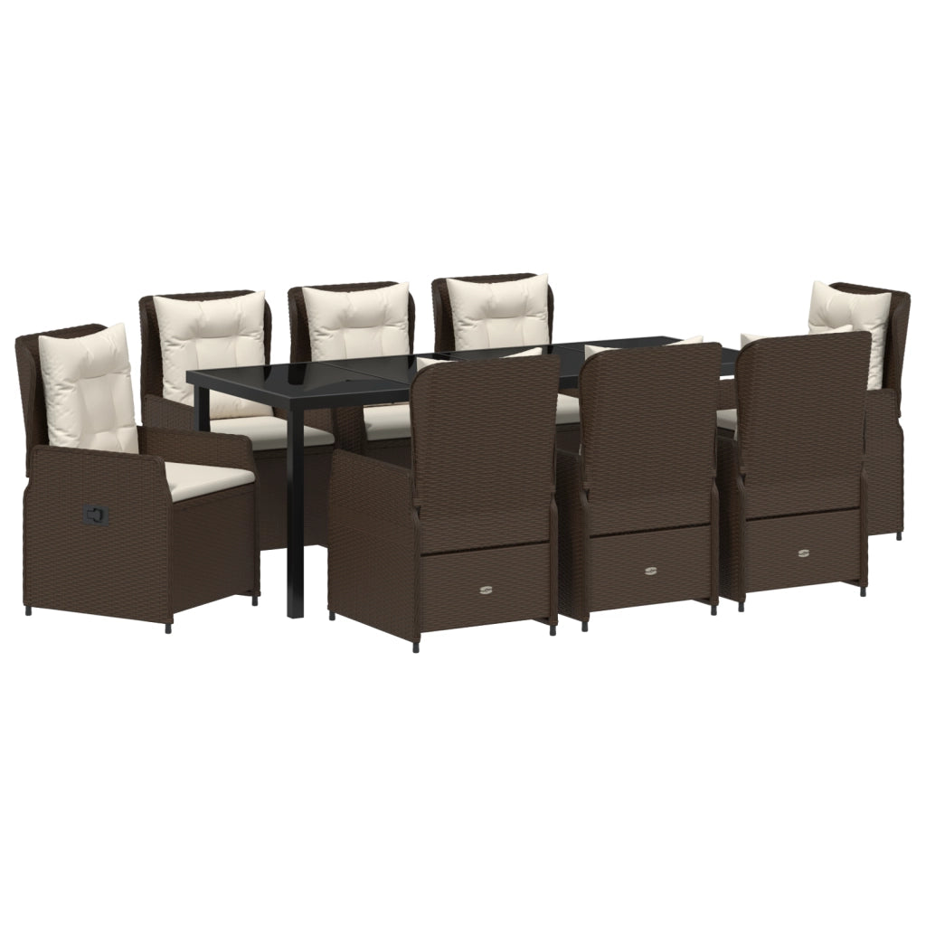 Set da Pranzo da Giardino in 9 Pezzi Marrone in Polyrattan