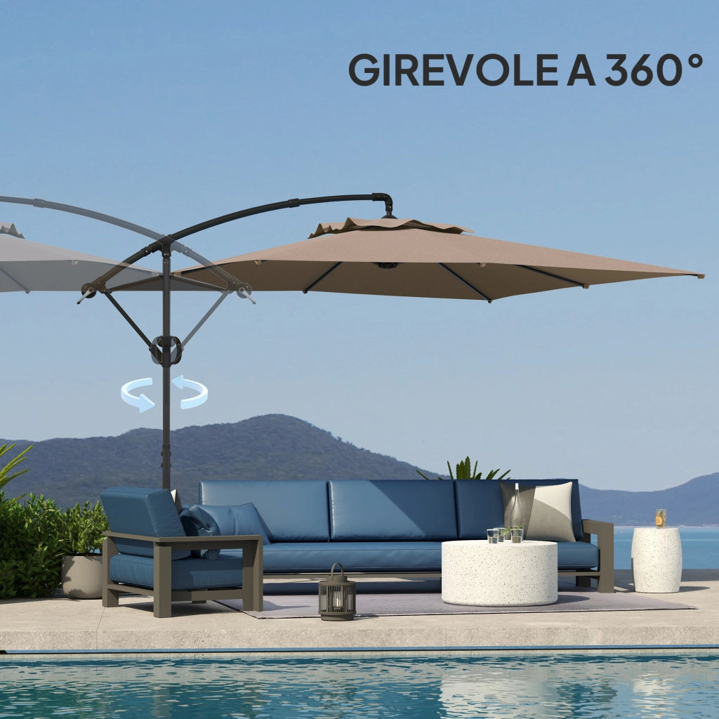 Ombrellone da Giardino 3x3 m con Base a Croce ¨C zephmum ¨C Metallo e Poliestere Color Cachi