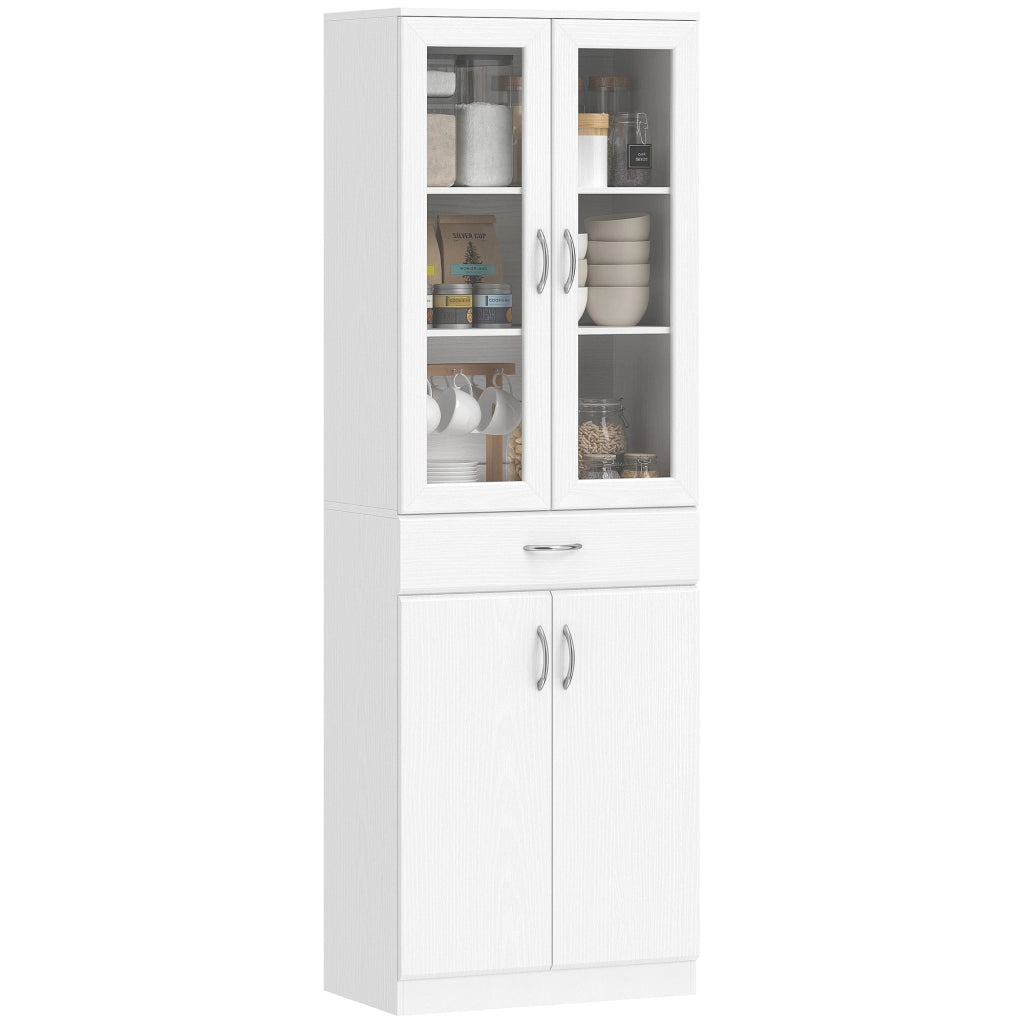 Credenza con 2 Armadietti e Cassetto, Ante in Vetro ¨C zephmum ¨C 60x35x180 cm, Bianco