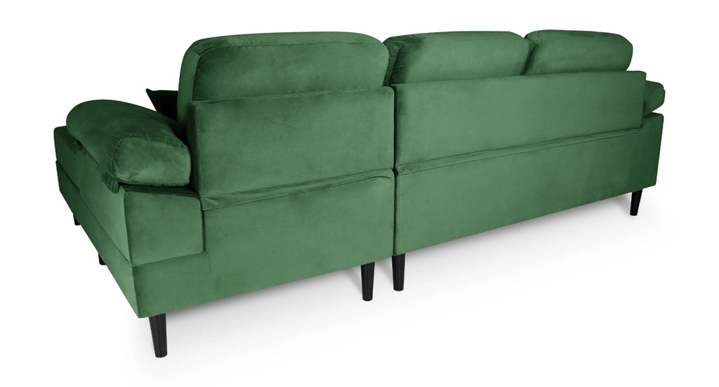 Divano angolare 3 posti con chaise longue destra velluto verde scuro - Washington - DI-WA30VLT-CLDX