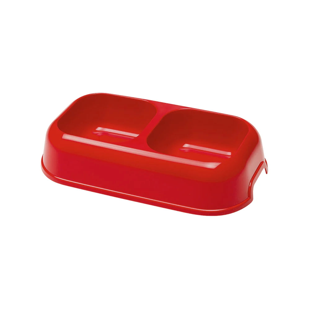 Set 6 ciotole doppie per cani in plastica riciclata 0,7 litri bordo antiscivolo e maniglie laterali colori assortiti Ferplast