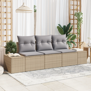 Set Divano da Giardino 3 Pezzi con Cuscini Beige Polyrattan