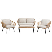 Balcone set bistrot Beige Rattan sintetico Cuscini Tavolino e 2 Sedie Design Esterno Moderno