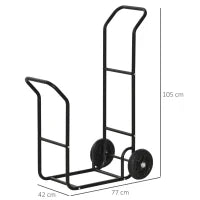 Carrello Portalegna in Acciaio con 2 Ruote per Interno ed Esterno, 77x42x105 cm, Nero