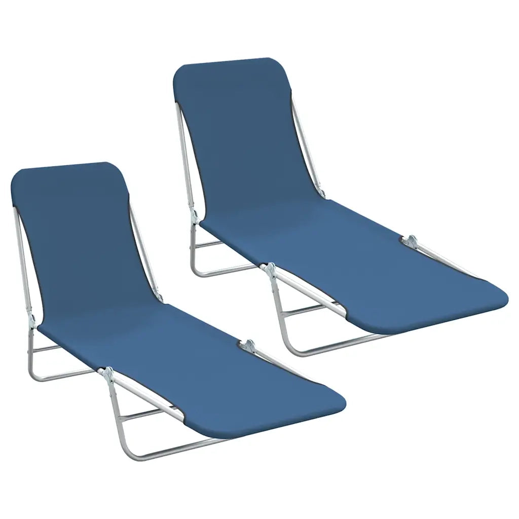 Lettini Prendisole Pieghevoli 2 pz in Acciaio e Tessuto Blu