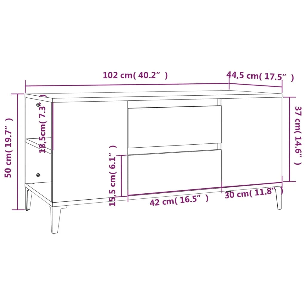 Mobile TV multimediale scaffale TV credenza mobile TV sala da pranzo soggiorno camera da letto 102 x 44,5 x 50 cm legno ingegnerizzato bianco 02_0025619