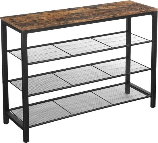 Sedia per scarpe - cassettiere per scarpe - 4 livelli - marrone/nero - industriale - 100x30x72cm