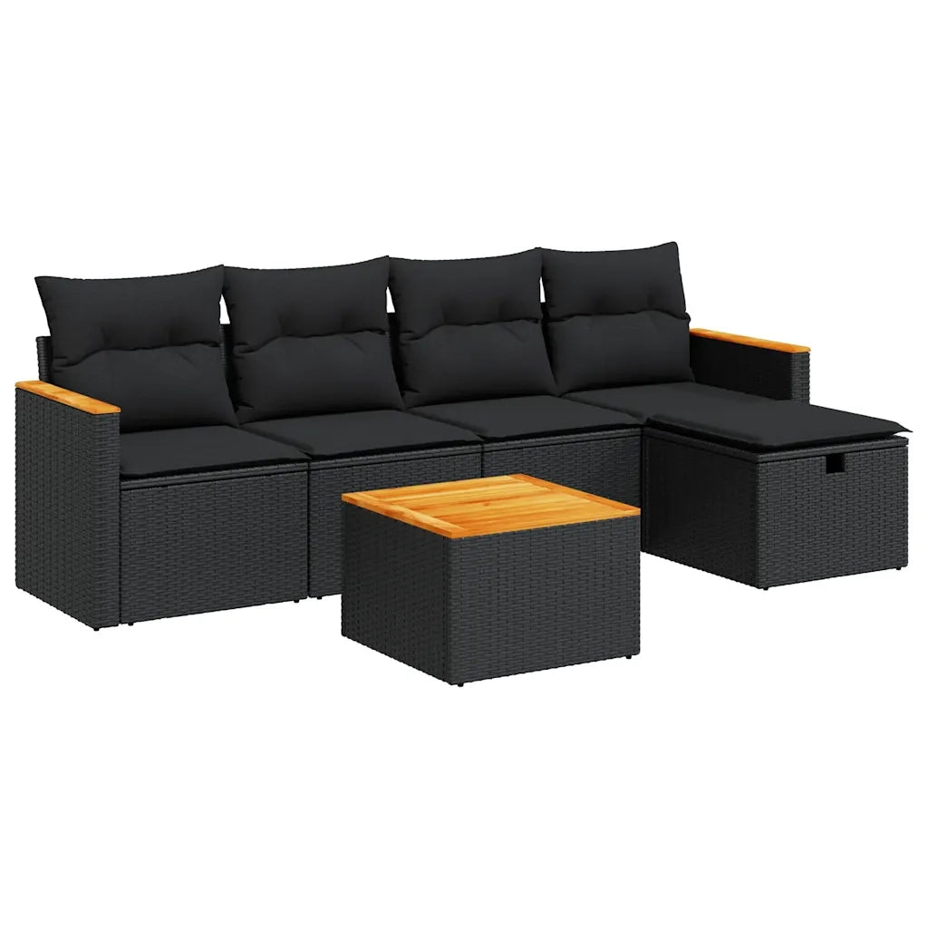 Set Divano da Giardino 6 pz con Cuscini Nero in Polyrattan 3325905