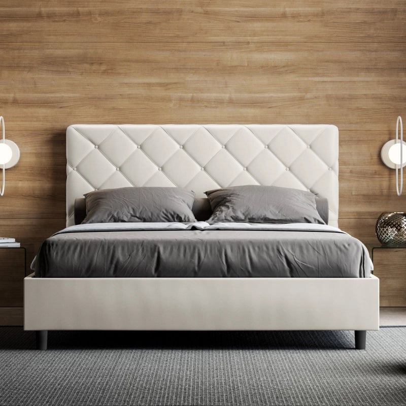 Letto imbottito Matrimoniale 160x200 cm Priya - Bianco,Similpelle,Senza rete