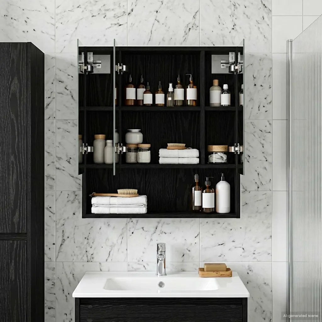 Mobiletto per specchio da bagno Rovere Nero 60 x 14.5 x 70 cm 889184