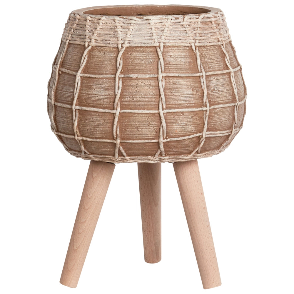 Vaso per piante Marrone chiaro Magnesio Base rotonda in legno massiccio Vaso per piante alte