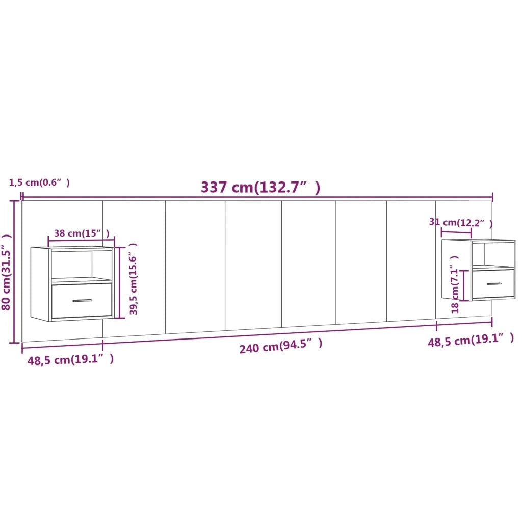Testiera Letto con Comodini in Legno Multistrato Grigio Sonoma 3115770