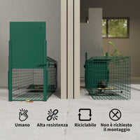 Gabbia Trappola per Animali Piccoli 100x25x28 cm conPorta e Maniglia in Acciaio Verde Scuro