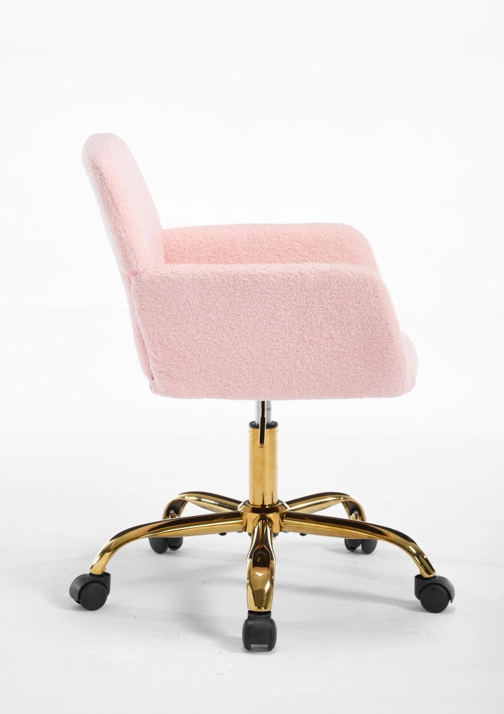 Sedia da ufficio, sedia da trucco, girevole, altezza della seduta regolabile, rivestimento in velluto sintetico, struttura in metallo, rosa