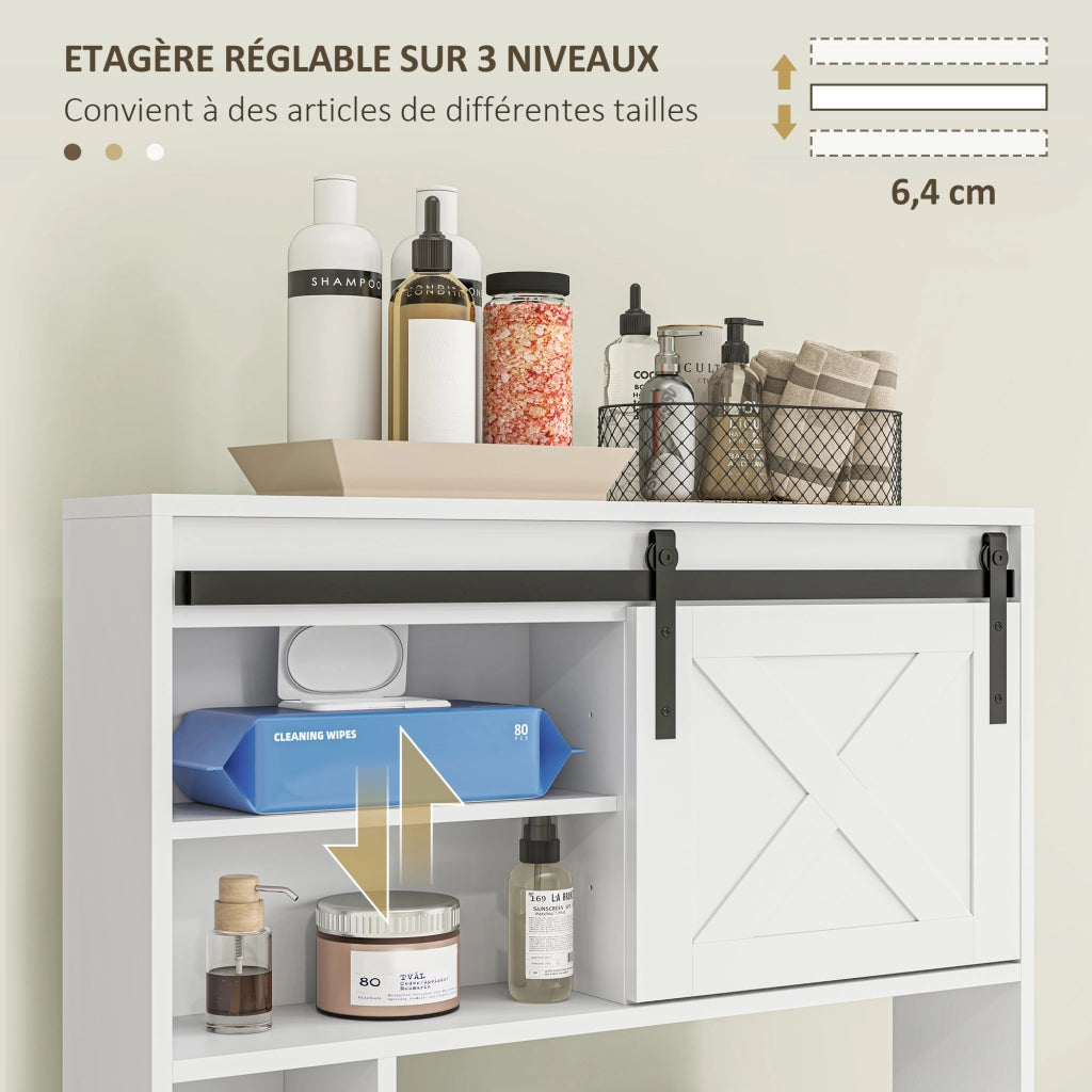Mobiletto sospeso per WC con porta scorrevole e ripiani regolabili ¨C Zephmum ¨C Bianco 60x30x30