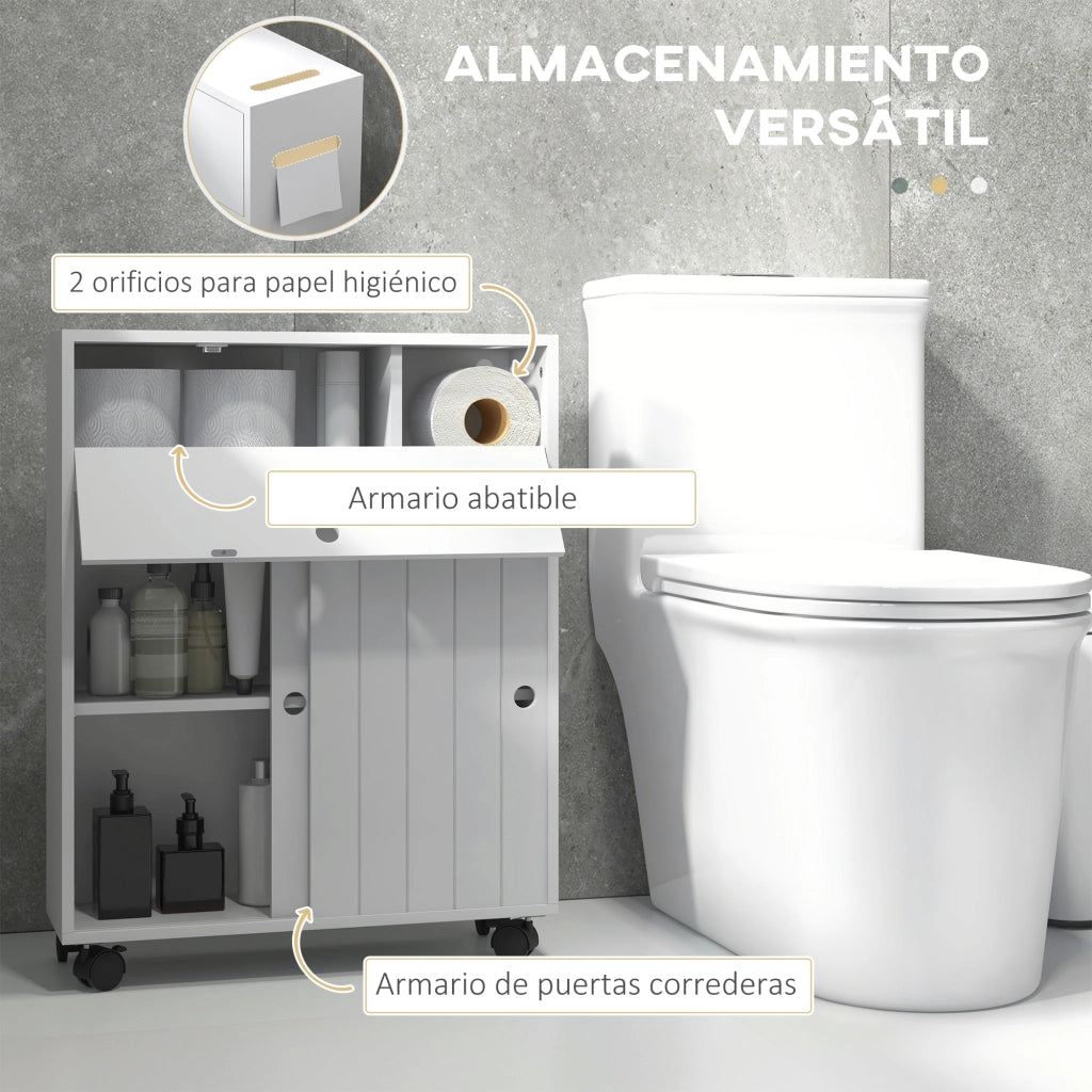 Mobile Bagno Salvaspazio con Ruote ¨C Xylo ¨C Bianco 52x17x67 cm con Ripiani Regolabili