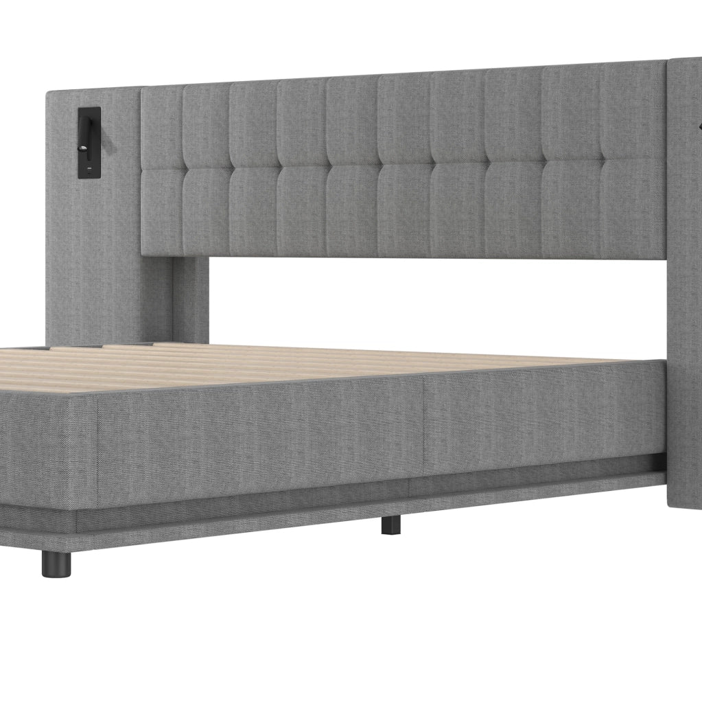 Letto imbottito con LED, USB e luce spot, 180 x 200 cm, grigio