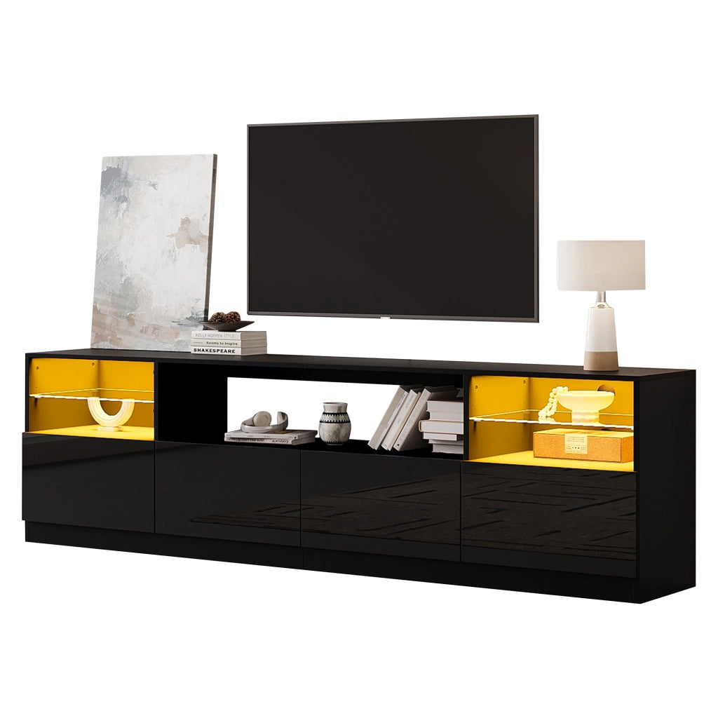 Cassettiera TV nera lucida in truciolare lunga 180 cm