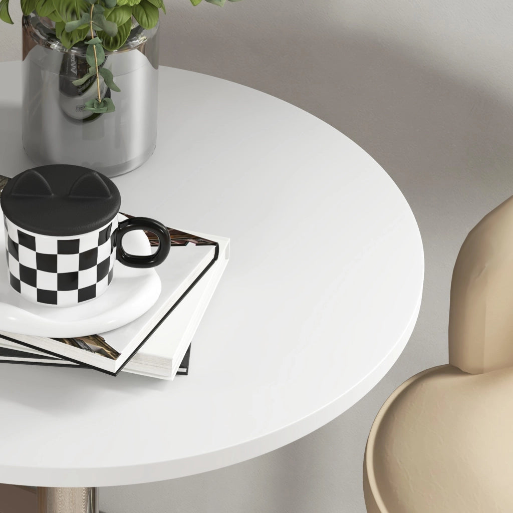Tavolo da bar ¨C Minimal ¨C rotondo regolabile in altezza bianco e argento 69-91 cm