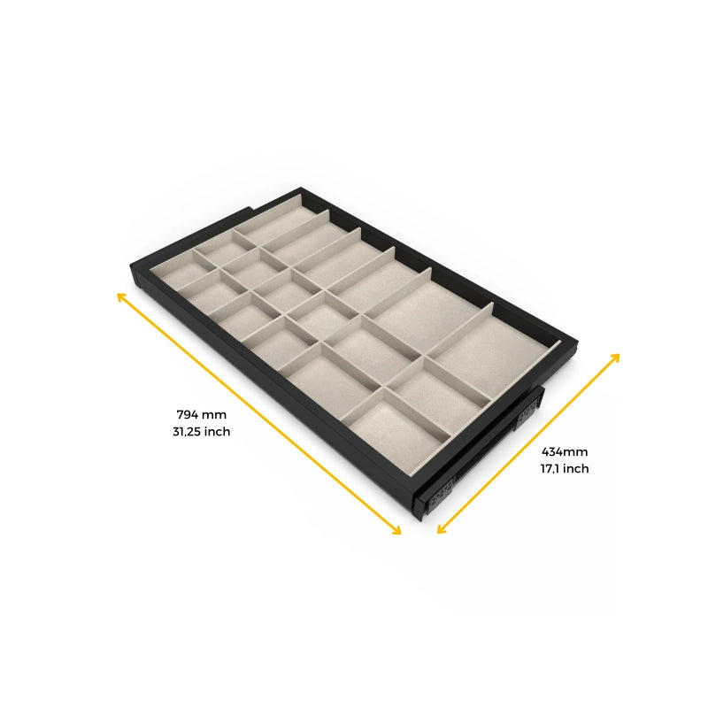 Kit di cassetto organizzatore e telaio a scorrimento con chiusura ammortizzata per armadio, regolabili, modulo 900 mm,..