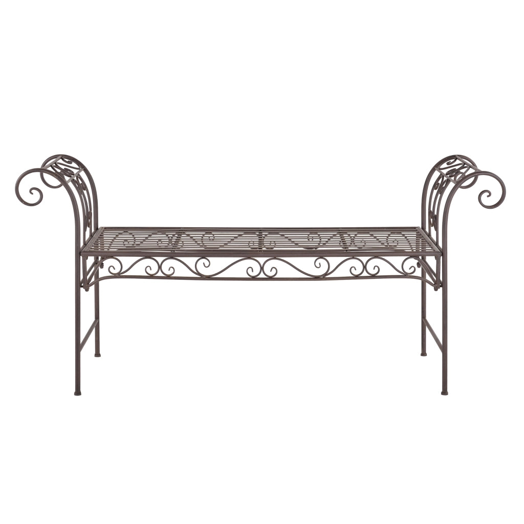 Panca da Giardino Cossila in Metallo con Braccioli Curvi 70 x 147 x 46 cm - Marrone [en.casa]