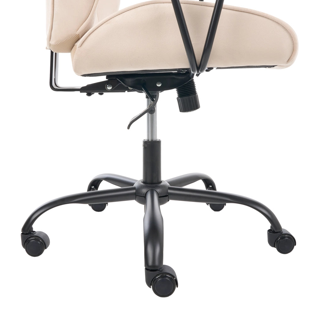 Sedia da ufficio in velluto beige chiaro con base girevole reclinabile e regolabile in altezza per l'ufficio domestico