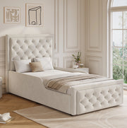 Letto singolo per bambini 90x200 cm con contenitore; velluto beige
